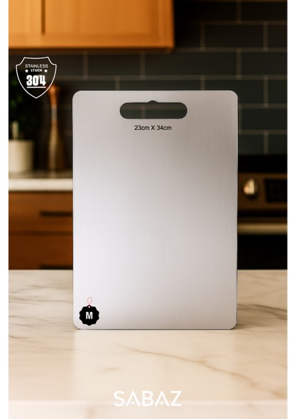 Paslanmaz Çelik Kesme Tahtası (304) Antibakteriyel Silikonlu Arka Yüzey Gıda Uyumlu Medium