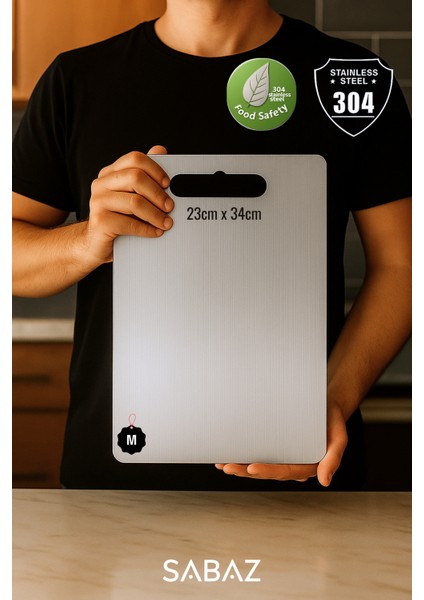 Paslanmaz Çelik Kesme Tahtası (304) Antibakteriyel Silikonlu Arka Yüzey Gıda Uyumlu Medium fiyatları