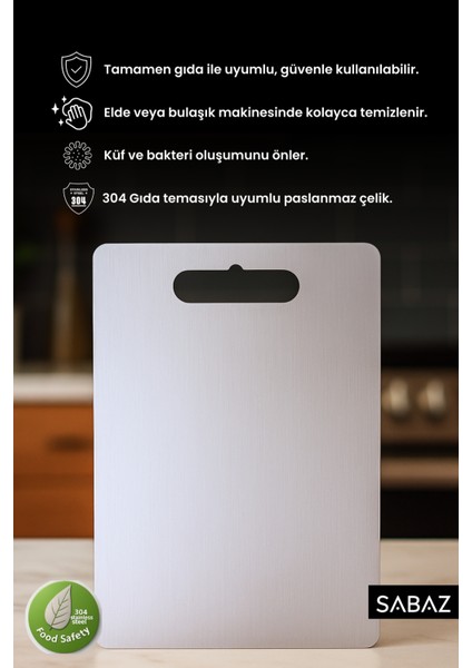 Paslanmaz Çelik Kesme Tahtası (304) Antibakteriyel Silikonlu Arka Yüzey Gıda Uyumlu Medium modelleri