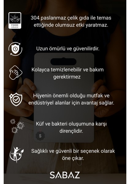 Paslanmaz Çelik Kesme Tahtası (304) Antibakteriyel Silikonlu Arka Yüzey Gıda Uyumlu Medium fırsatları