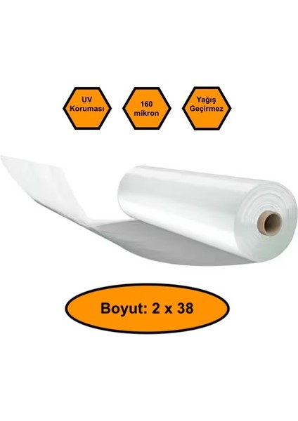 160 Micron Naylon Örtü, Şeffaf Su Geçirmez Naylon, 2X38 Metre