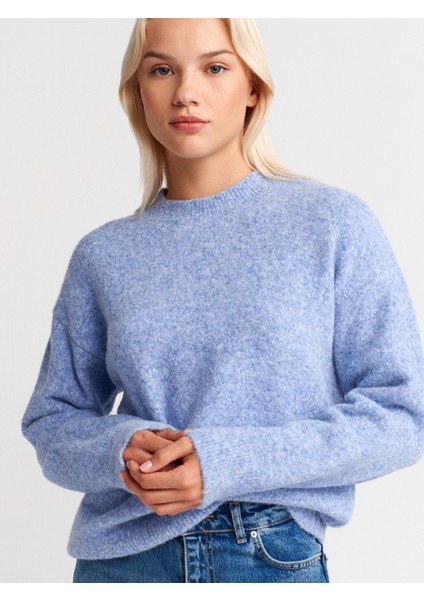 10640 Bisiklet Yaka Yumuşak Dokulu Triko Kazak-Indigo M. modelleri