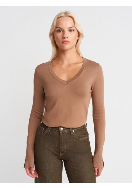 10427 V Yaka Kolu Yırtmaçlı Kazak-Koyu Vizon