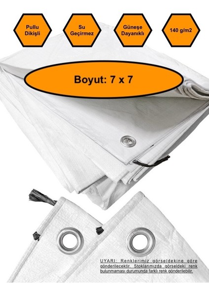 Beyaz Renk Ebatlı Branda, 7x7 Çadır 140 Gr/m2 Su Geçirmez Kamyon Saman Inşaat Gölgeleme Çadırı