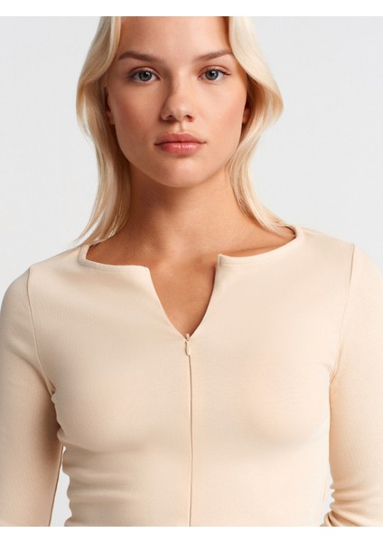 31993 Fermuar Detaylı Uzun Kollu Top-Taş modelleri