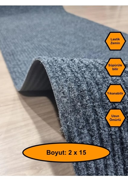 Gri Çelik Halı, Yolluk, Lastik Tabanlı, 2X15 Metre, Kaydırmaz