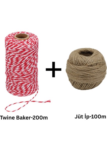 Kırmızı Beyaz Twine BAKER(200 M) ve Jüt İP(100 M) Seti | Hediye Paketleme, Ambalaj ve Süsleme Ipleri fiyatları