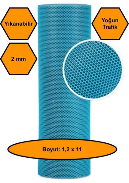 Turkuaz Petek Mat Pvc Kaydırmaz Petek Paspas, 1,2X11 Metre