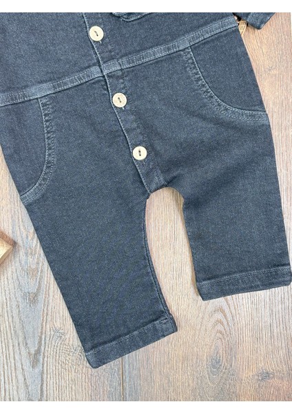 Premium Kalite Yumuşak Doku Önden Düğmeli Esnek Geniş Kalıp Unisex Örme Kot Bebek Tulum indirimleri