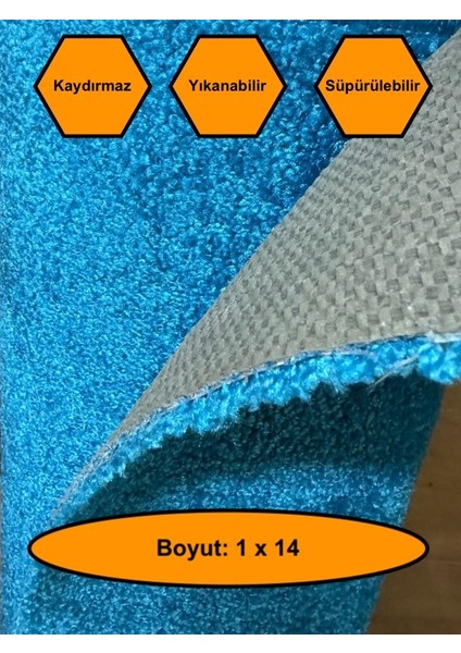 Turkuaz Kalın Yolluk, Kaydırmaz Tabanlı Dayanıklı Yolluk, 1X14 Metre