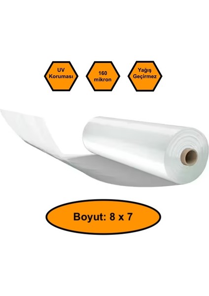 160 Micron Naylon Örtü, Şeffaf Su Geçirmez Naylon, 8x7 Metre