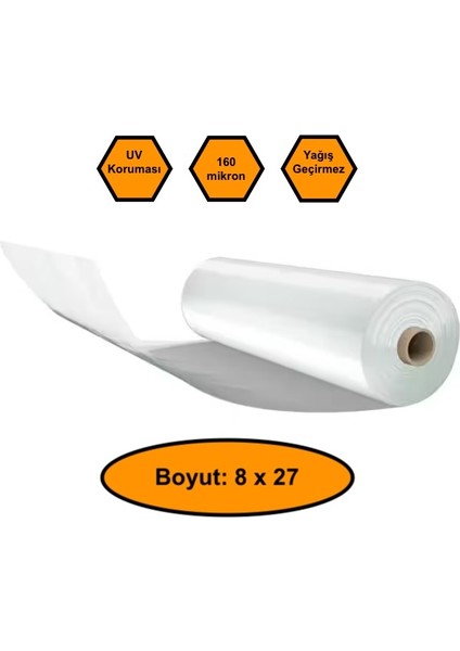 160 Micron Naylon Örtü, Şeffaf Su Geçirmez Naylon, 8X27 Metre