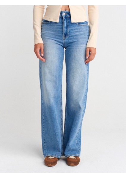 72047 Likralı Wideleg Denim Pantolon-Mavi fırsatları