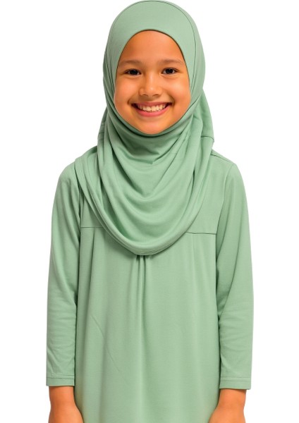 Penye Kendinden Başörtülü Çocuk Namaz Elbisesi Açık Yeşil/ 6-7-8 Yaş fiyatları