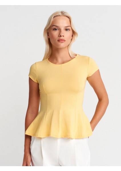 31992 Peplum T-Shirt-Sarı