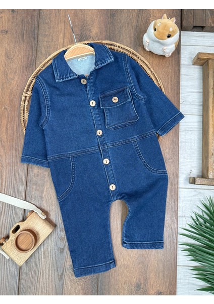 Premium Kalite Yumuşak Doku Önden Düğmeli Esnek Geniş Kalıp Unisex Örme Kot Bebek Tulum