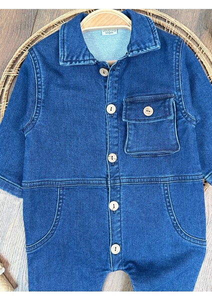 Premium Kalite Yumuşak Doku Önden Düğmeli Esnek Geniş Kalıp Unisex Örme Kot Bebek Tulum fiyatları