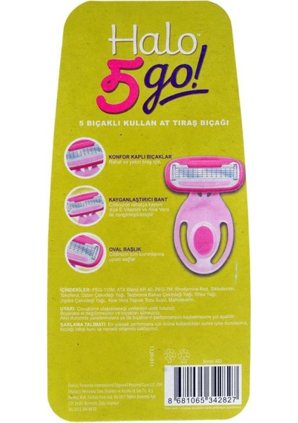 Halo 5 Bıçaklı Kadın Tıraş Bıçağı – Aloe Vera ve E Vitaminli Bant, Hassas Ciltler İçin Konforlu Tıraş, 1 Adet indirimleri