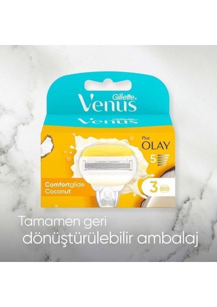 ComfortGlide Olay Kadın Tıraş Bıçağı Yedek Başlık 3'lü Paket – Hindistan Cevizi Kokulu, 5 Bıçaklı Ergonomik Tasarım