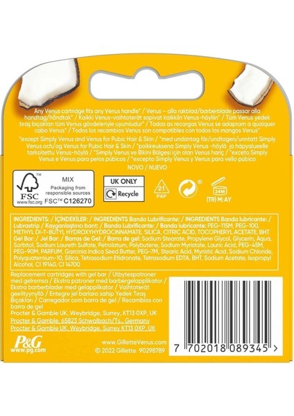 ComfortGlide Olay Kadın Tıraş Bıçağı Yedek Başlık 3'lü Paket – Hindistan Cevizi Kokulu, 5 Bıçaklı Ergonomik Tasarım