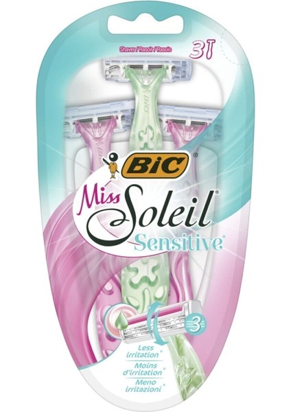 Miss Soleil Sensitive Kadın Tıraş Bıçağı – 3 Bıçaklı, E Vitaminli Jel Şeritli, 3'lü Tek Kullanımlık Paket indirimleri