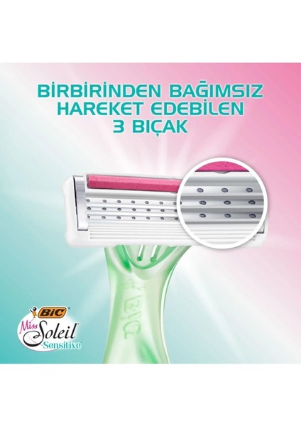 Miss Soleil Sensitive Kadın Tıraş Bıçağı – 3 Bıçaklı, E Vitaminli Jel Şeritli, 3'lü Tek Kullanımlık Paket
