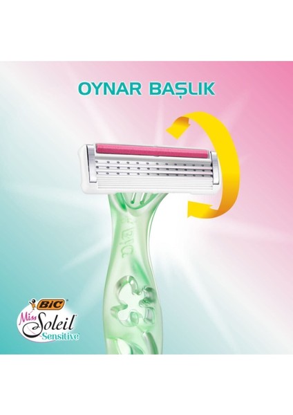 Miss Soleil Sensitive Kadın Tıraş Bıçağı – 3 Bıçaklı, E Vitaminli Jel Şeritli, 3'lü Tek Kullanımlık Paket