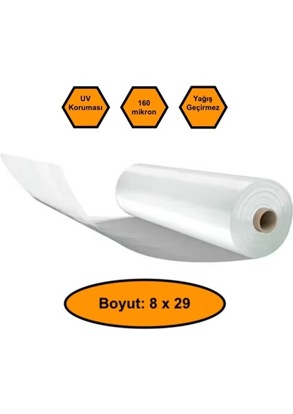 160 Micron Naylon Örtü, Şeffaf Su Geçirmez Naylon, 8X29 Metre