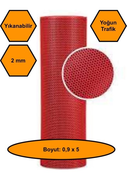 Kırmızı Petek Mat Pvc Kaydırmaz Petek Paspas, 0,9x5 Metre