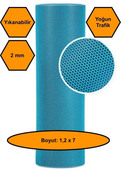 Turkuaz Petek Mat Pvc Kaydırmaz Petek Paspas, 1,2x7 Metre