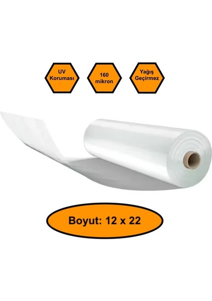 160 Micron Naylon Örtü, Şeffaf Su Geçirmez Naylon, 12X22 Metre