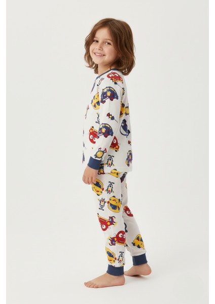Araba Desenli Erkek Çocuk Pijama Takımı - Pamuklu Interlok Kumaş fiyatları