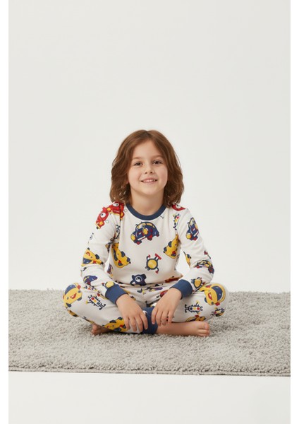 Araba Desenli Erkek Çocuk Pijama Takımı - Pamuklu Interlok Kumaş modelleri