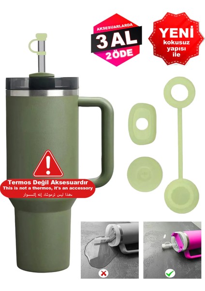 Quencher ve Yeni Nesil Pipetli Termos Uyumlu 3 Parça 1 Set Sızdırmaz Koruyucu Aksesuar Silikon Set