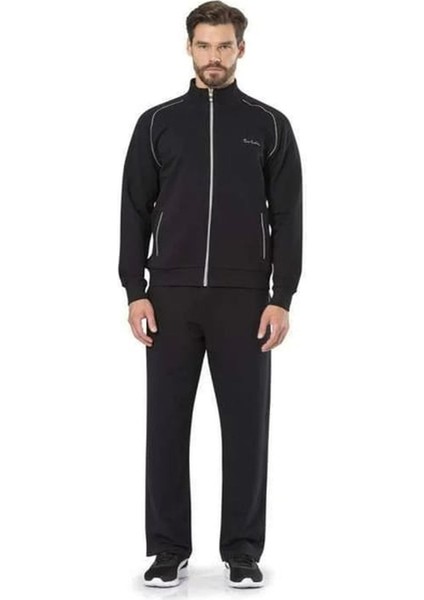 7055 Erkek Uzun Kollu Dik Yaka Eşofman Takımı-Siyah