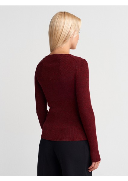 10803 V Yaka Simli Triko Kazak-Bordo fiyatları