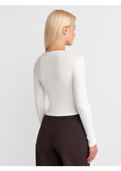 31442 Uzun Kollu Çıtçıt Düğmeli Top-Ekru fiyatları