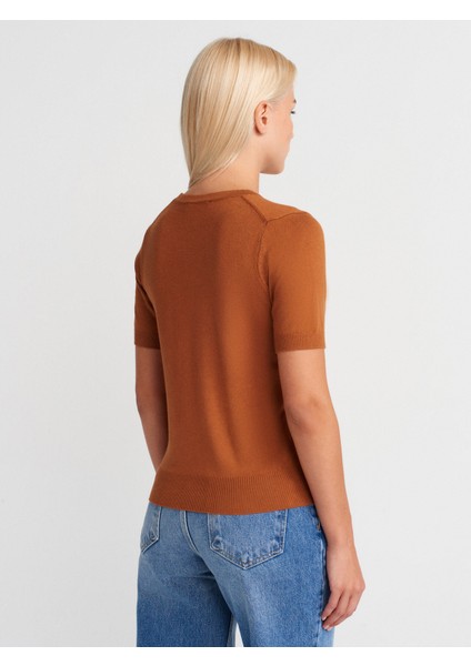 10779 Bisiklet Yaka Kısa Kol Basic Triko Bluz-Karamel fiyatları