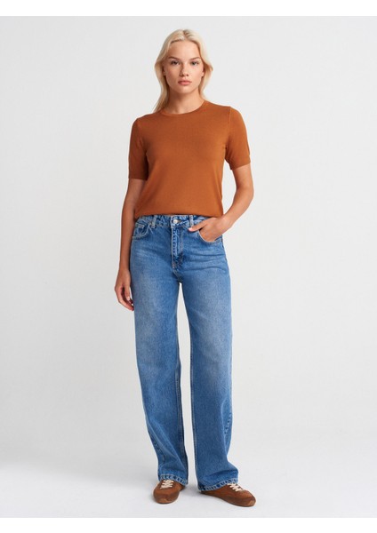 10779 Bisiklet Yaka Kısa Kol Basic Triko Bluz-Karamel fırsatları