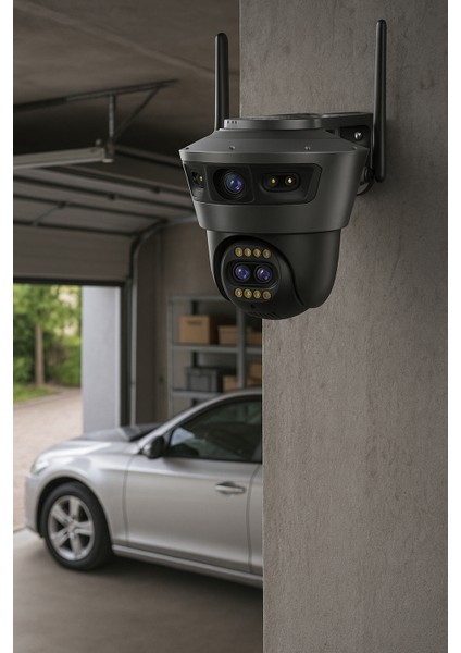 6mp Çift Lensli Güvenlik Kamerası – IP66 Suya Dayanıklı, Yapay Zeka Insan Takibi, Gece Görüş, 360° Dönebilen Wi-Fi Kamera