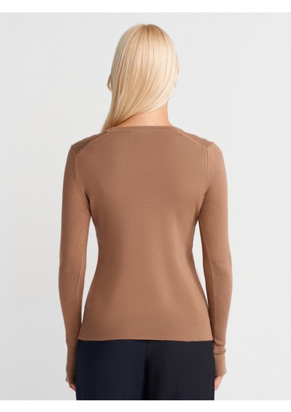 1267 Bisiklet Yaka Kol Ortası Droplu Kazak-Koyu Vizon fiyatları