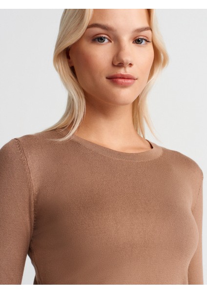 1267 Bisiklet Yaka Kol Ortası Droplu Kazak-Koyu Vizon modelleri