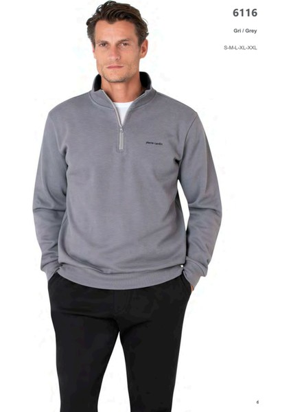 6116 Erkek Uzun Kollu Yakası Fermuarlı Eşofman Takımı-Gri