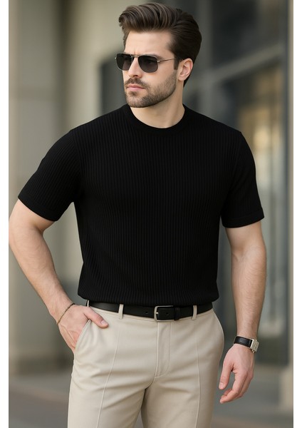 Erkek Kısa Kollu Bisiklet Yaka Triko Bluz