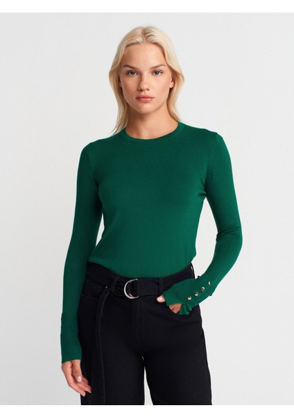 1267 Bisiklet Yaka Kol Ortası Droplu Kazak-Zümrüt