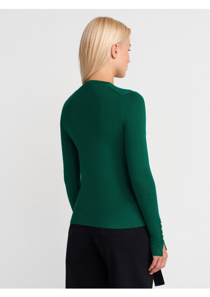 1267 Bisiklet Yaka Kol Ortası Droplu Kazak-Zümrüt fiyatları