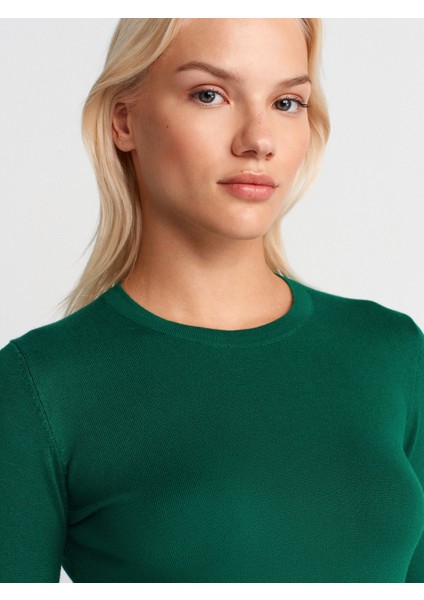 1267 Bisiklet Yaka Kol Ortası Droplu Kazak-Zümrüt modelleri