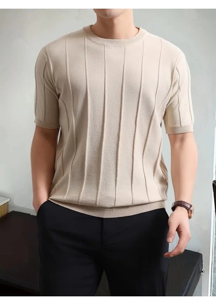 Erkek Kısa Kollu Bisiklet Yaka Çizgili Triko Bluz fiyatları