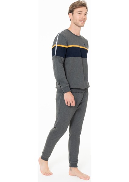 U.s Polo Assn. 18936 Erkek Uzun Kollu Bisiklet Yaka Paçası Bantlı Rahat Ev Giyim-Antrasitmelanj modelleri