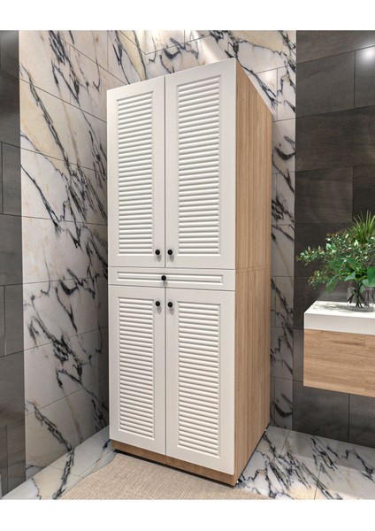 Luxe Ahşap Panjur Kapaklı Çamaşır ve Kurutma Makinesi Dolabı – Şık, Dayanıklı ve Kullanışlı Tasarım